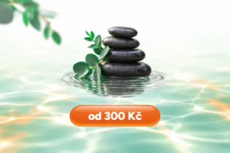 Masážní kameny s eukalyptem a akční cenou od 300 Kč.