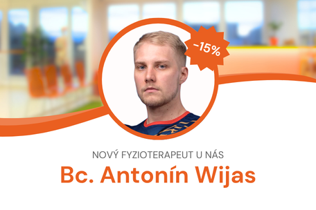 Portrét fyzioterapeuta Bc. Antonína Wijase s informací o 15% slevě na fyzioterapii a lymfodrenáž ve FYZIOklinice